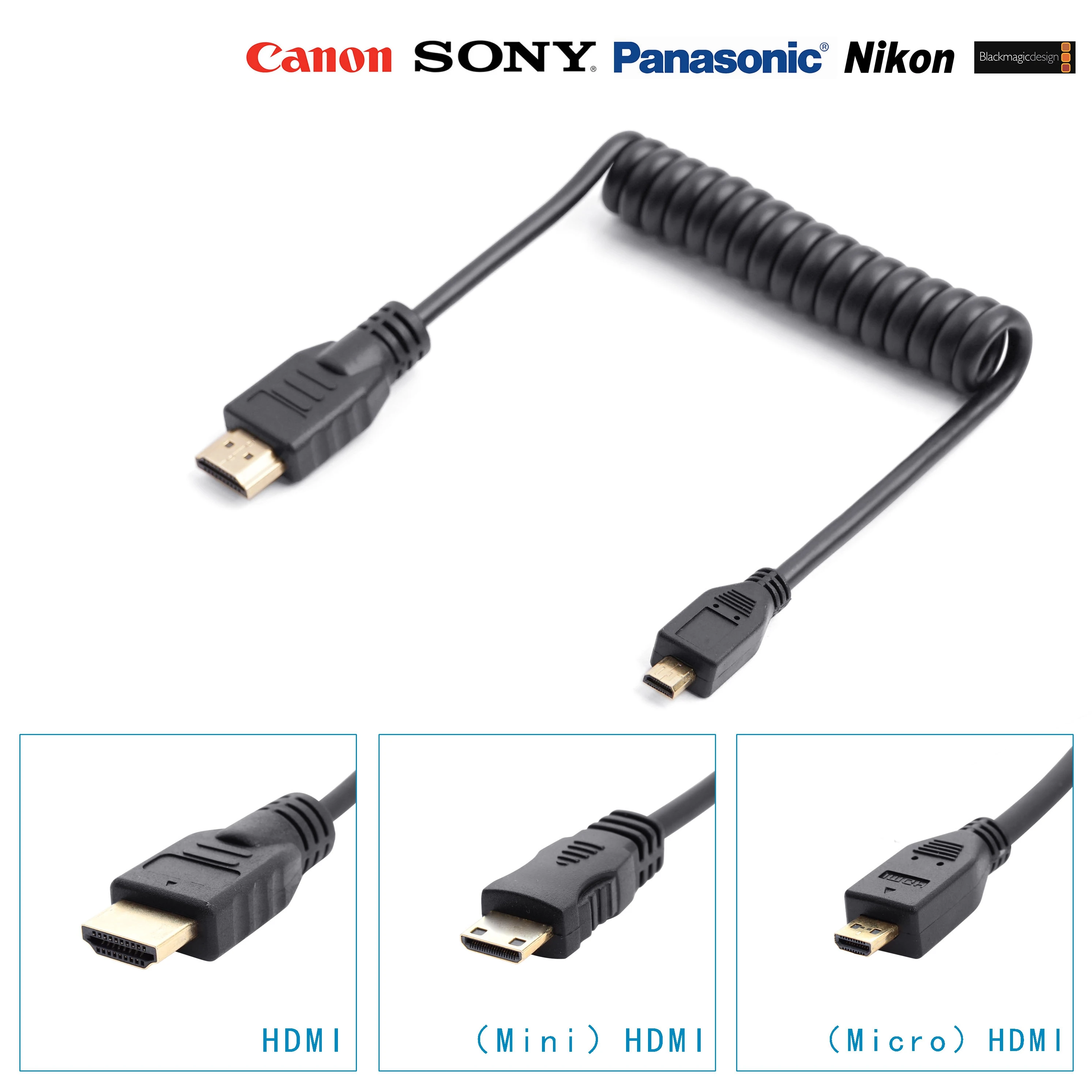 

ANSSO Mini Micro-HDMI-совместимый эластичный спиральный DSLR 4K HD пружинный Кабель HDMI видеосигнал кабель HDMI тип A 3840x2160 30P