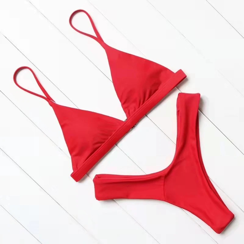 Bikini brasileño de Color liso para mujer, traje de baño Sexy para playa y piscina, conjunto de Bikinis con aumento, 2021