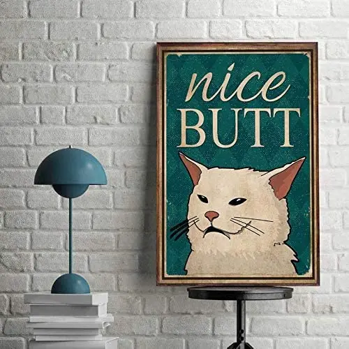 Targhe In Latta Vintage Funny Vintage Cat Metal Poster White Cat Metal Poster Cat Nice Butt Metal Poster Funny Cat Bagno Print Cat