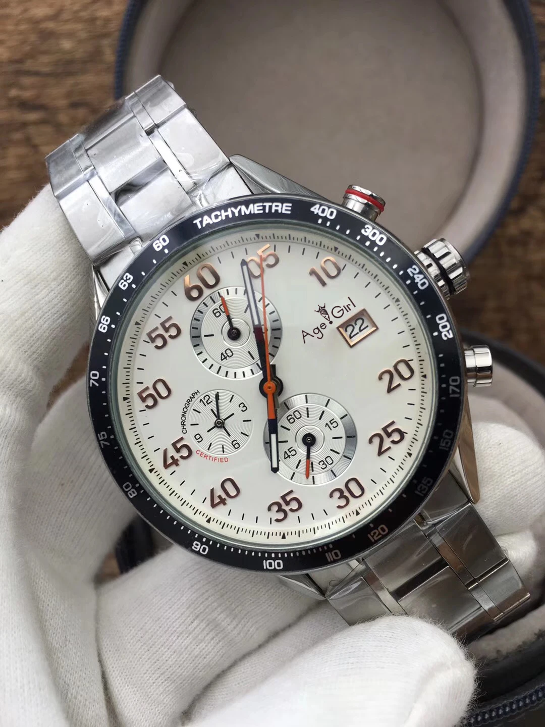 

Luxury Brand New Silver Black Leather Stainless Steel Calendar Display Men Watches Quartz Chronograph Sapphire Sport White Watch