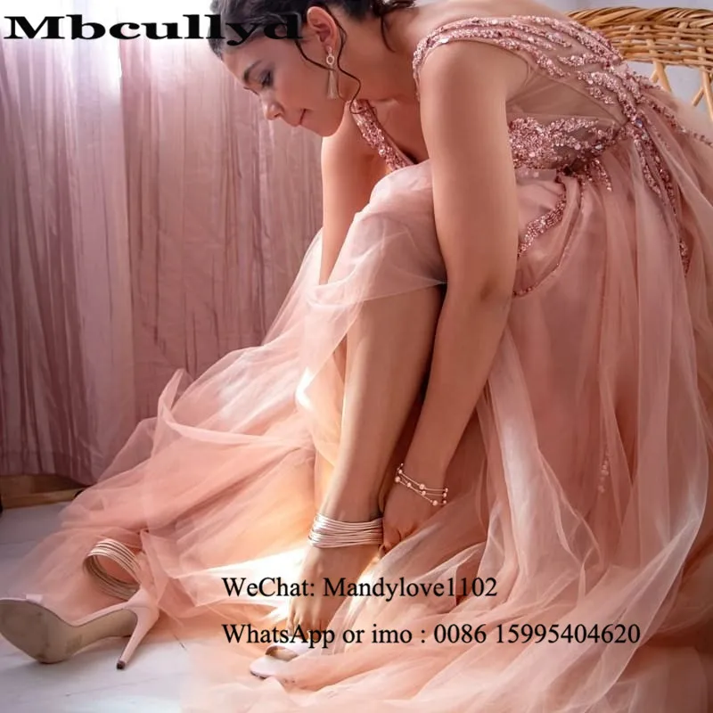 

Mbcullyd Dusty Pink Prom Dresses Long 2020 Sexy V-neck Split Evening Dress For Women vestidos de fiesta largos elegantes de gala