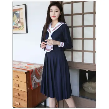 

JK Uniform Sailor Suit School Costume Outfit For Cosplay Party-White Collar XXL XL L M S (Long Sleeve + 60cm Middle-Skirt + Tie)