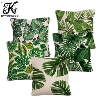 

Tropical Plant Palm Leaf Pattern Design Cushion Cover 45x45cm Linen Pillow Living Room Sofa Art Decorative Pillow Bedding
