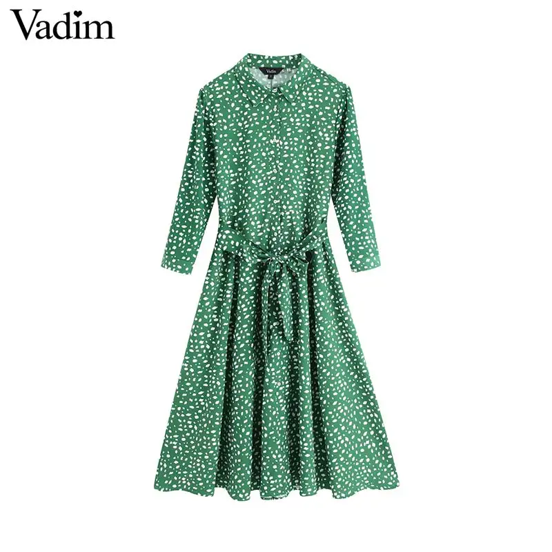 Женское элегантное платье vadim зеленое миди с принтом длинные рукава отложной