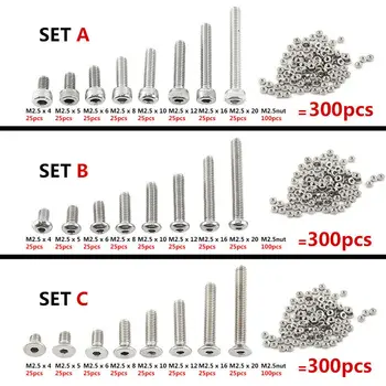 300pcs M2.5(2.5mm) Stainless Steel Screws Bolt With Hex Nuts Assortment Tools