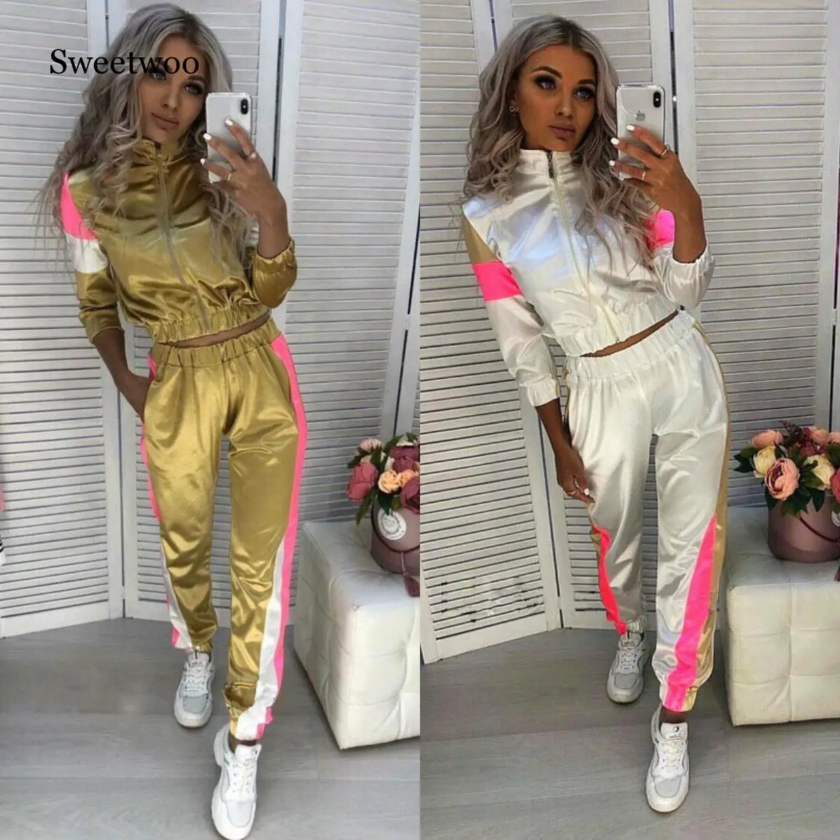 Женский спортивный костюм в полоску с капюшоном и длинным рукавом эластичный из