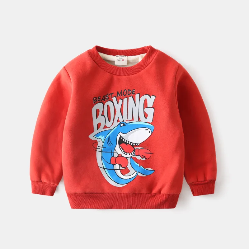 Красный Children plus velvet sweater winter new boy super soft thick warm sweater baby winter cartoon children's clothing - Цвет: Красный