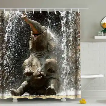 

180x180cm 3D Animal Elephant Bathroom Shower Curtains Waterproof Elephant Bath Mat Non-slip Toilet Rug Floor Mat Home Decor