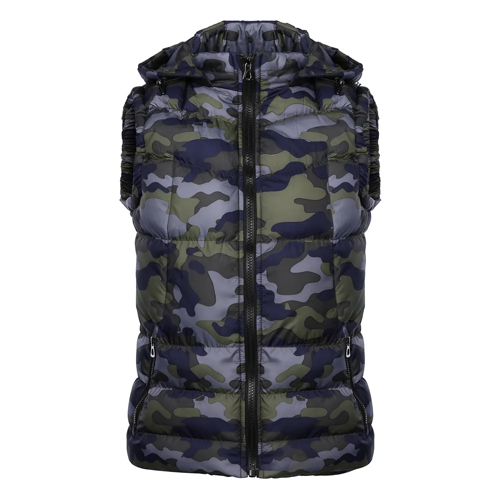 Camo Blue Осенне-зимнее пальто с капюшоном для мальчиков двусторонний хлопковый военный жилет Мужская камуфляжная куртка без рукавов свободная негабаритная камуфляжная куртка - Цвет: Camo Blue