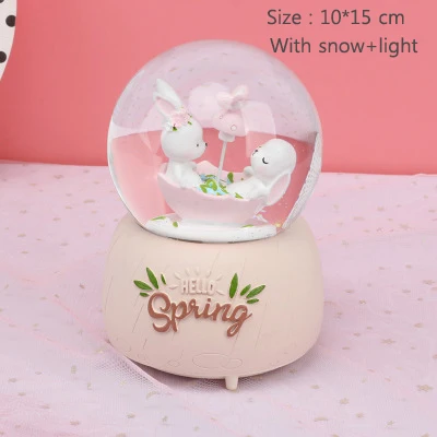 Pink-snow-light Strongwell романтическая Весенняя кролик снежный шар хрустальный шар Рождественская музыкальная шкатулка Рождественское украшение для дома подарок на день рождения - Цвет: Pink-snow-light
