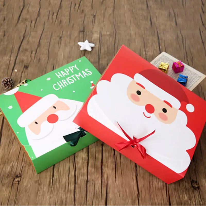 

10 Pcs/Lot Christmas Bow Ribbon Gift Box Large Red Green Packaging Boxes Craft Wrap Storage Paper Box DIY Chocolate Candy Box