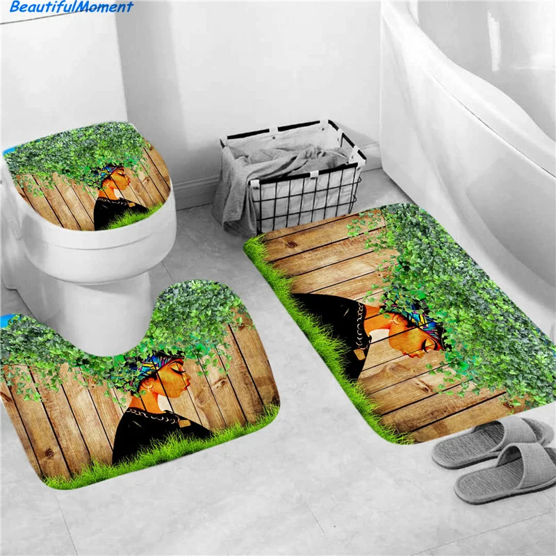 Elegant African Black Woman Print Shower Curtain Set American Girl Polyester Bathroom Curtains Anti-slip Bath Mats Carpets Rugs | Дом и сад