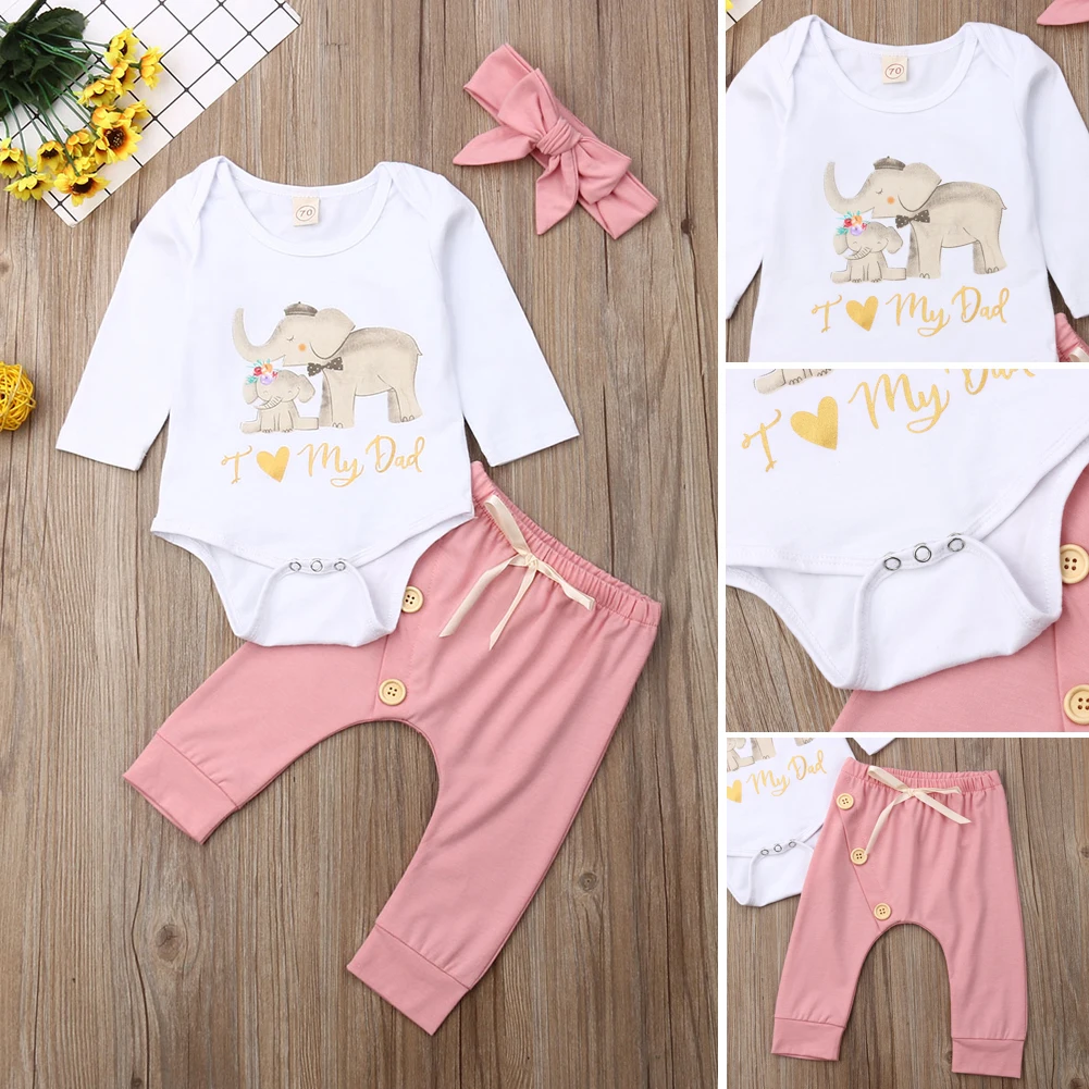 Emmababy комплект осенней одежды для маленьких девочек с длинным рукавом Слон-комбинезон и штаны-леггинсы, комплект одежды
