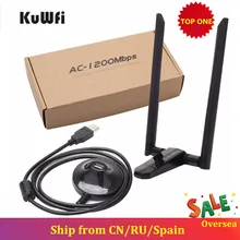 KuWfi 1200 Мбит / с Беспроводная сетевая USB-карта USB3.0 Двухдиапазонный 2,4 ГБ и 5,8 Г Wi-Fi-приемник и беспроводной адаптер для ПК с 2шт антеннами