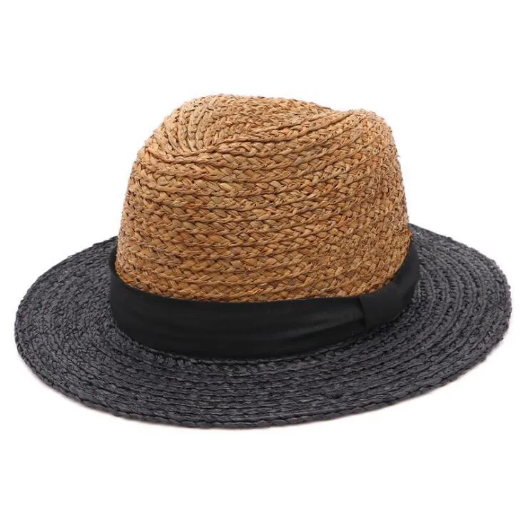

202106-gaoda-pingshe new summer handmade raffia grass patchwork color big head size lady fedoras cap men women panama jazz hat