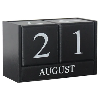 

Vintage Wooden Perpetual Desk Calendar Block Planner Permanent Desktop Organizer Diy Agenda Table Decoration-Black