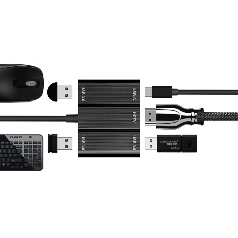 Алюминиевый сплав 4K видео разрешение USB 3,0 type C к HDMI многопортовый конвертер с USB 3,0 портом и USB C зарядным портом
