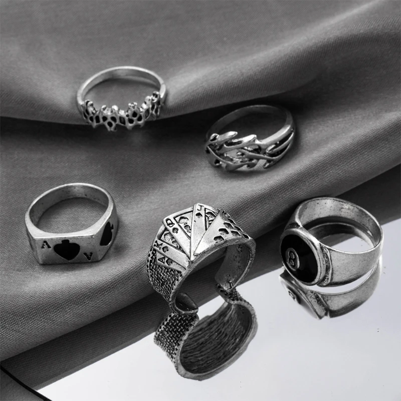 Punk Billiards Rings for Women Men Couple 5 Pieces finger ring ring set couples rings