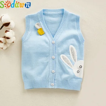 

Sodawn Baby Boy Girls Vest New Autumn Cute Rabbit Cartoon Print Tops Pullover Sweater Toddler V-Neck Knitted Kid Clothes