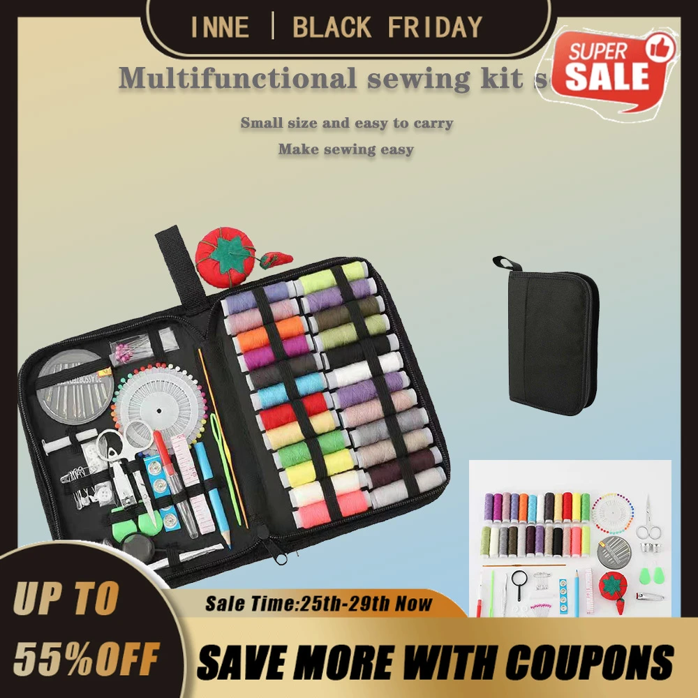 INNE Kit de hilos de coser, caja de 132 piezas, máquina manualidades y manualidades, Gimp, costura, bordado, costureras, accesorios para trajes, herramientas|Herramientas de costura y accesorios| - AliExpress