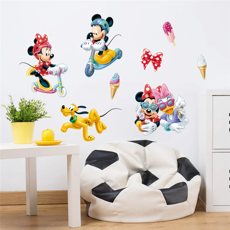 Cartoon Disney Mickey Minnie Mouse Sweet Tube Wall StickersFor Kids Room Party Home Decor Wall Decals PVC Mural Art DIY Poster