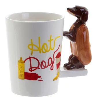 

Creative Cute 3D Ceramic Mug Sausage Dachshund Dog Pattern Three-dimensional Animal Handle Breakfast Cup Coffee Milk Cup