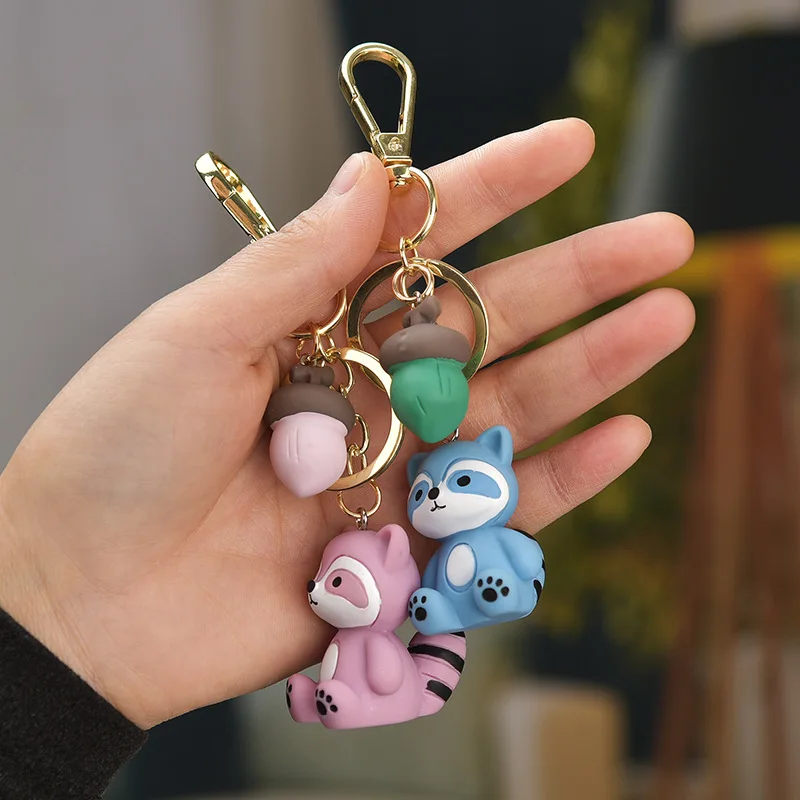 

Cartoon Kawaii Little Raccoon Doll Keychain Cute Couple Backpack Keychain Pendant Couple Christmas Gift