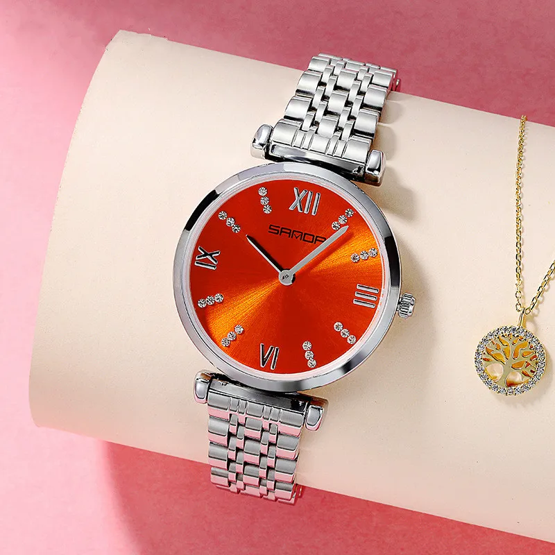 

Gradient Quartz Watch Map Multicolor Dial Diamond Studs Women's Watches