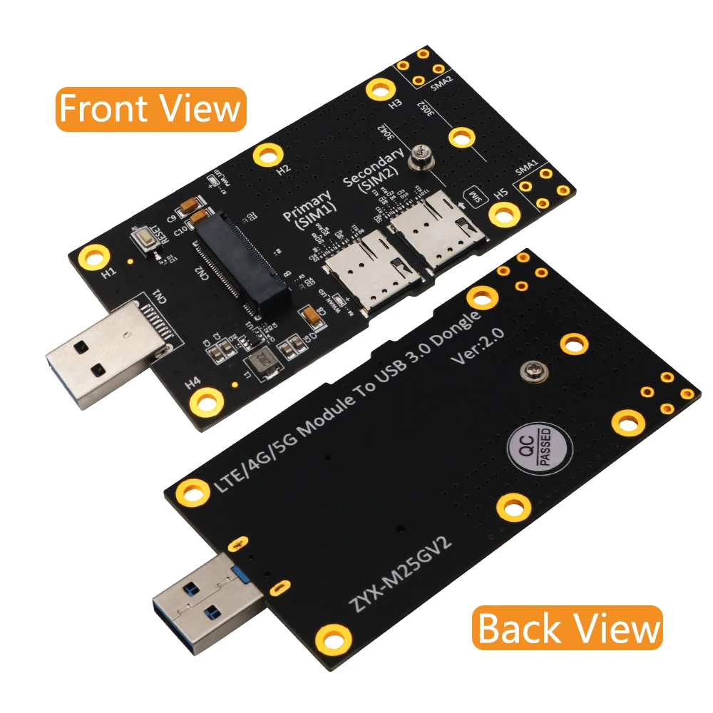 NGFF(M.2) to USB 3.0 Adapter with Dual NANO SIM card Slot for 3G/4G/5G Module SIM7912G-M2 SIM7906E-M2 SIM8202G-M2 SIM8300G-M2 |