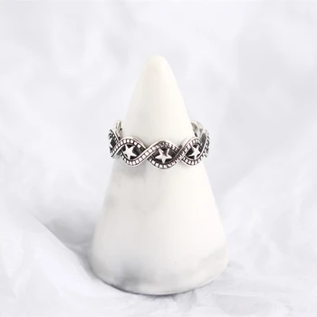 

Pentagram Wave Snake Antique Ring Real 925 Sterling Silver Rough Star Open Ring Luxury Vintage Ring Korean Elegant Women Jewelry