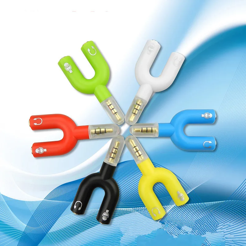 U Type Adapter Dual 3 5 MM Headphone Plug Audio Cables Splitter Microphone 2 in 1 Swivel Connector for Smartphone MP3 MP4 Player