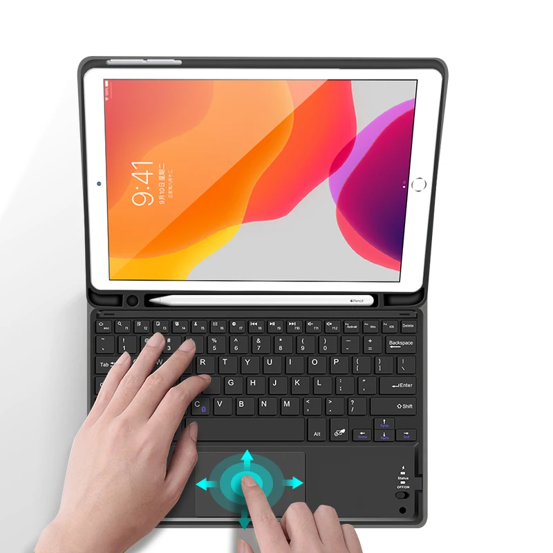 Мягкий чехол из ТПУ с клавиатурой для iPad 8 го поколения держателем карандашей и