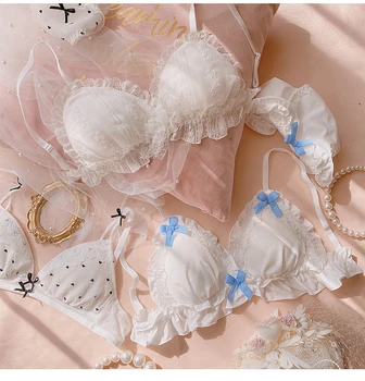 

Honviey My Melody Cute Japanese Bra & Panties Set Wirefree Soft Underwear Sleep Intimate Set Kawaii Lolita Bra and Panty Set