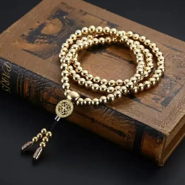 Outdoor Copper Steel Chain108 Buddha Beads Self Defense Hand Bracelet Necklace Chain Full Personal Protection weapon Multi Tool