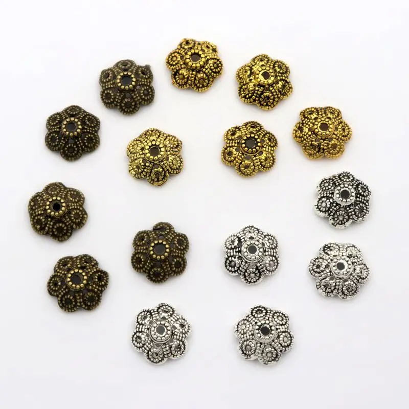 Заглушки для бусин металлические золотые Микс тибетских серебряных 50 шт. |