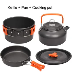 Outdoor Camping Cookware Kit - Aluminum Cooking Set with Kettle, Pan, and Pot for Travel, Hiking, Picnic, and BBQs (3-piece set)