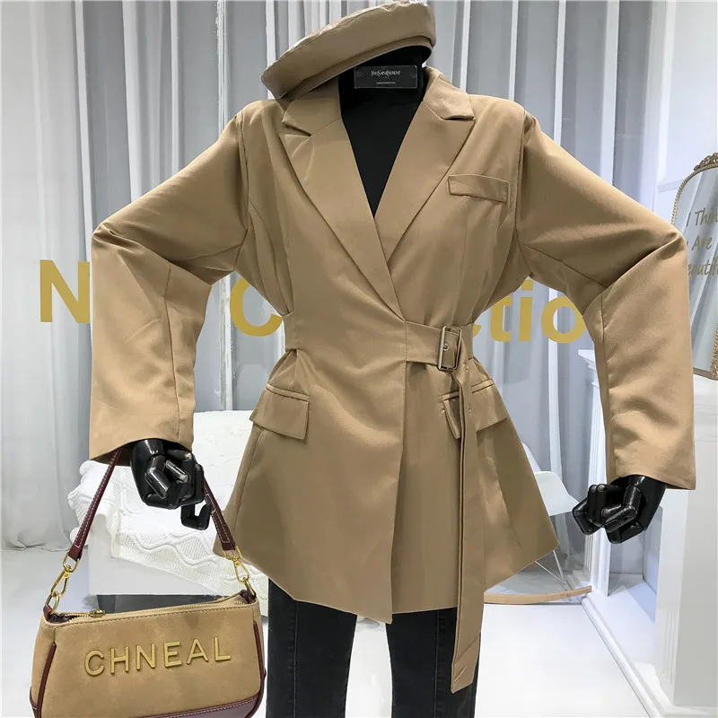 Женский однотонный Блейзер ALPHALMODA куртка с поясом и на талии повседневный блейзер