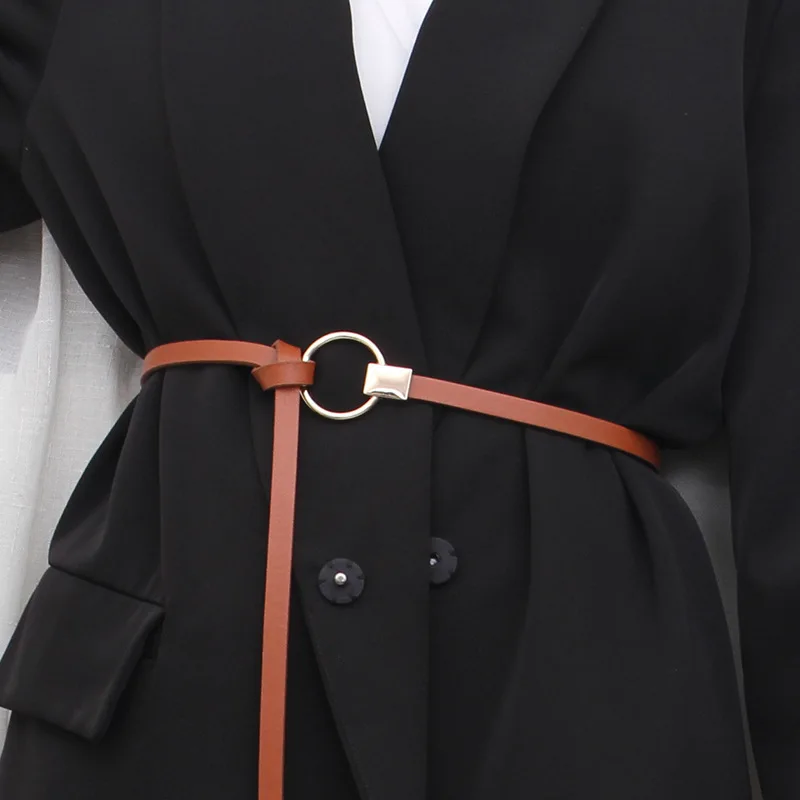 Luxury Brand Women Belts Thin Golden Buckle PU Leather Strap For Dress Trousers Casual Black Ladies Female Designer Waistband women's belts Belts