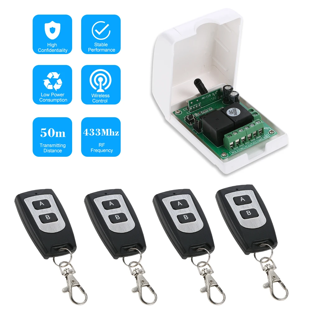 

Smart Home 433Mhz RF 2CH Learning Code Wireless Remote Control Switch Relay Receiver Transmitter Universal Remote Switch System