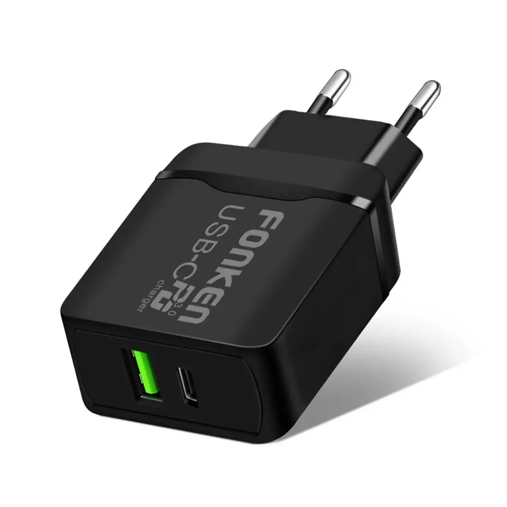 FONKEN USB C PD зарядное устройство с двумя портами для быстрой зарядки телефона адаптер с 2 портами 30 Вт QC 4,0 3,0 Быстрая зарядка настенное зарядное устройство s - Тип штекера: black pd charger