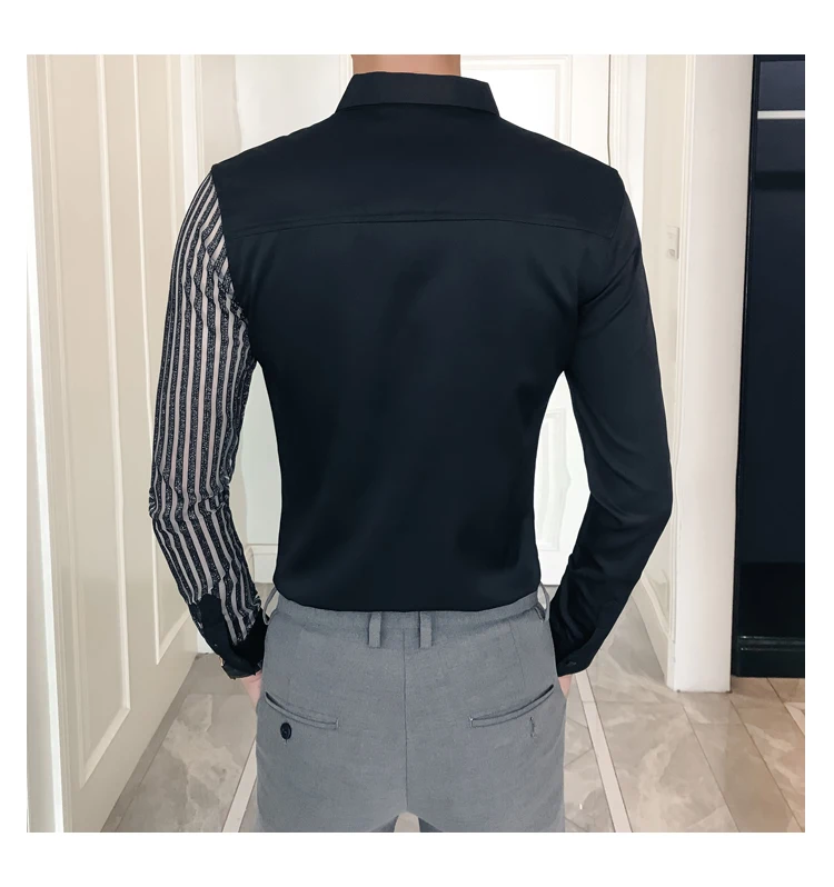 Camisa Masculina прозрачные кружевные полые мужские рубашки с длинным рукавом Весна мужские Рубашки повседневные облегающие рубашки для ночного клуба