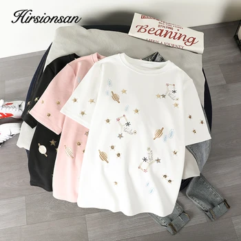 

Hirsionsan Aesthetic Printed T Shirt Women 2020 Summer Korean Harajuku White Short Sleeve Cotton Tees Vintage Loose Lady Jumper
