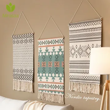 

Nordic Woven Wall Hanging Tassel Chic Bohemian Room Geometric Tapestry Art Beautiful Door Mat Apartment Dorm Room Decoration