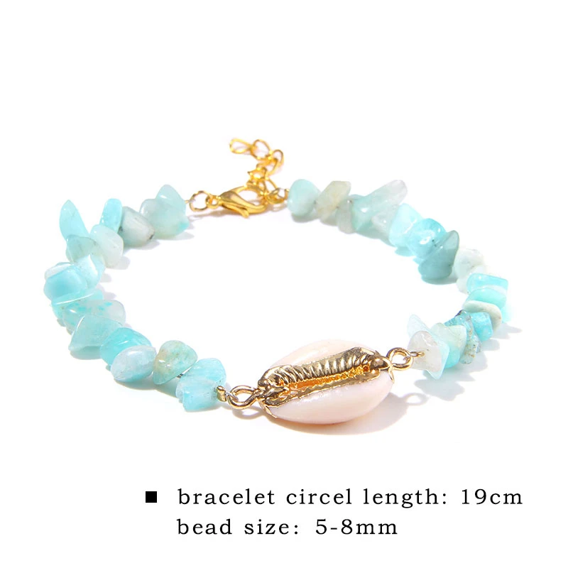 Irregular Natural Turquoises Stone Chip Beads Bracelet Crystal Quartz Cowire Shell Charm Bracelet For Women's Jewelry Gifts