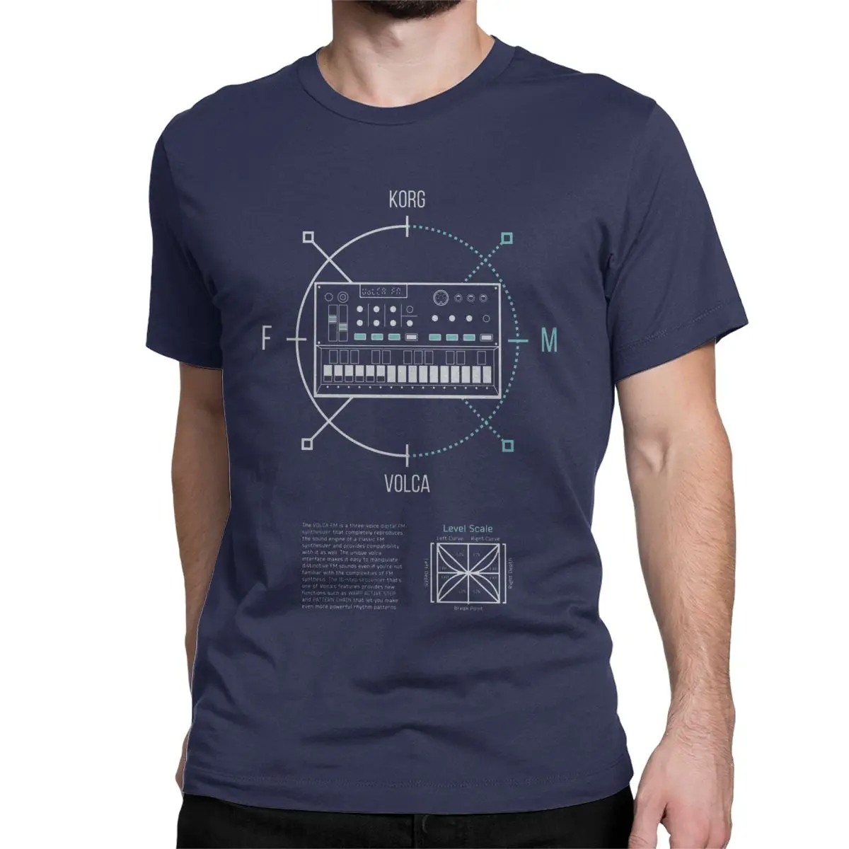 Для мужчин Volca FM Круглый Korg Volca футболка синтезатор музыка синтезатор электро модульная техно Хлопок Зимняя футболка - Цвет: Тёмно-синий