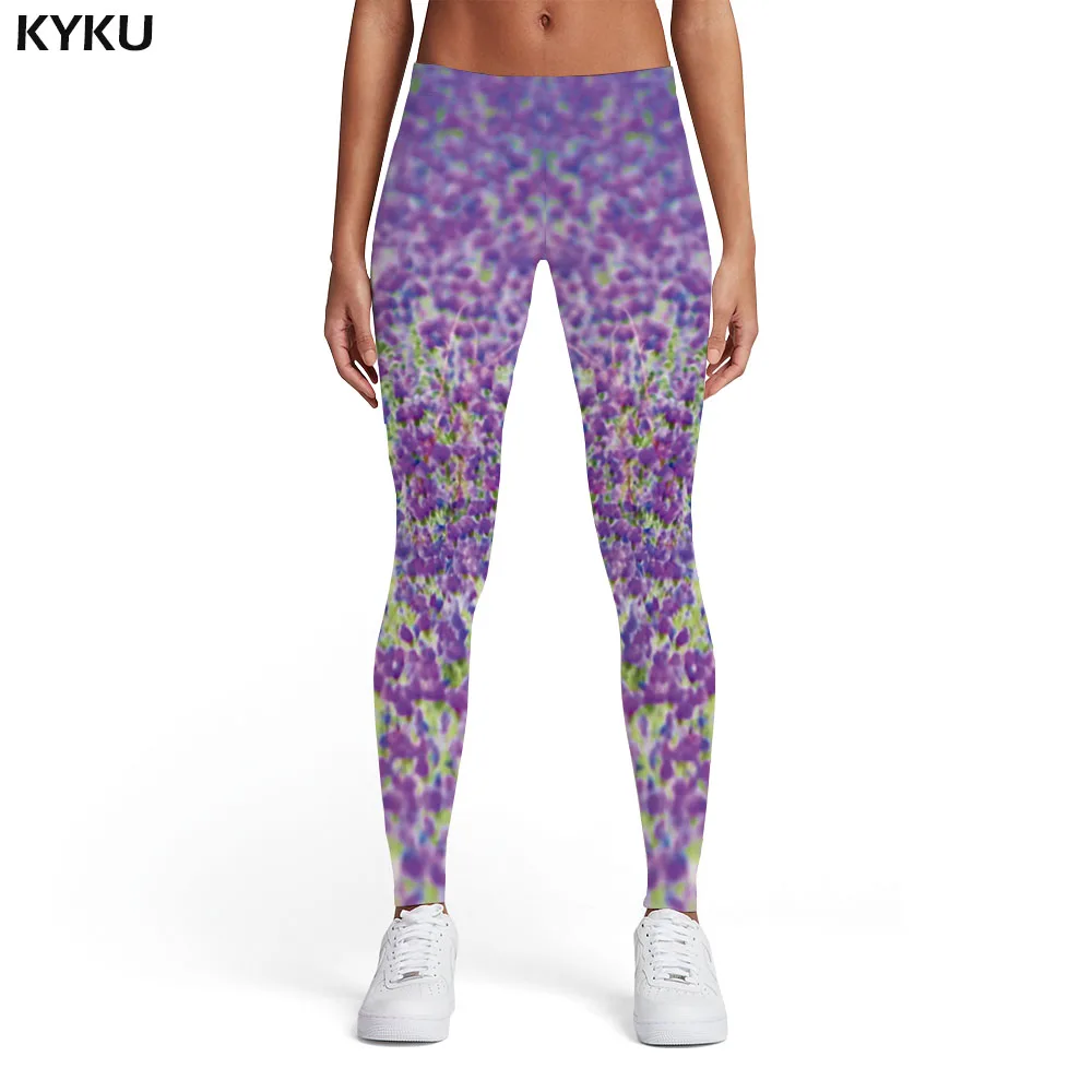 KYKU/брендовые леггинсы с цветочным принтом для женщин, Psychedelic Sport, фиолетовые леггинсы Harajuku, сексуальные штаны с принтом, Женские легинсы, штаны для фитнеса