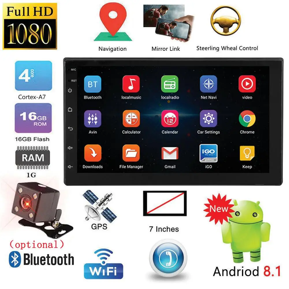 7 дюймов Android 8 1 двойной 2 DIN 16G 4 ядра GPS автомобильный стерео MP5 плеер FM + задний