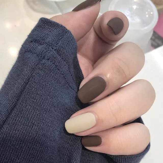 Khaki Pure Color Frosted Ballet matte Fake Nail press on Wearable Detachable Nail Tip Long Healthy full cover for Girl