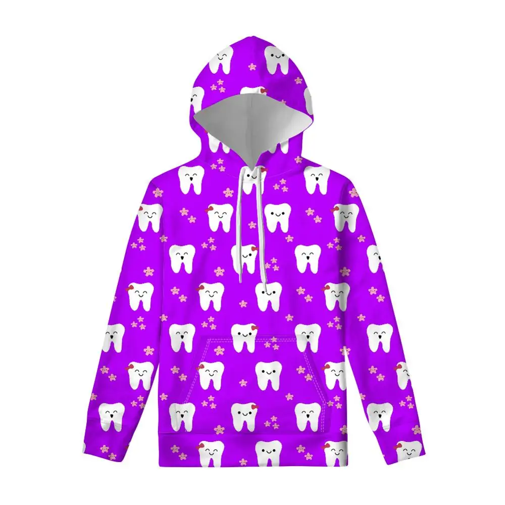FORUDESIGNS/для женщин толстовки повседневное с длинным рукавом Kawaii стоматолога зубы зубная щетка узор утепленная одежда Harajuku кофты - Цвет: HXA181Z72W