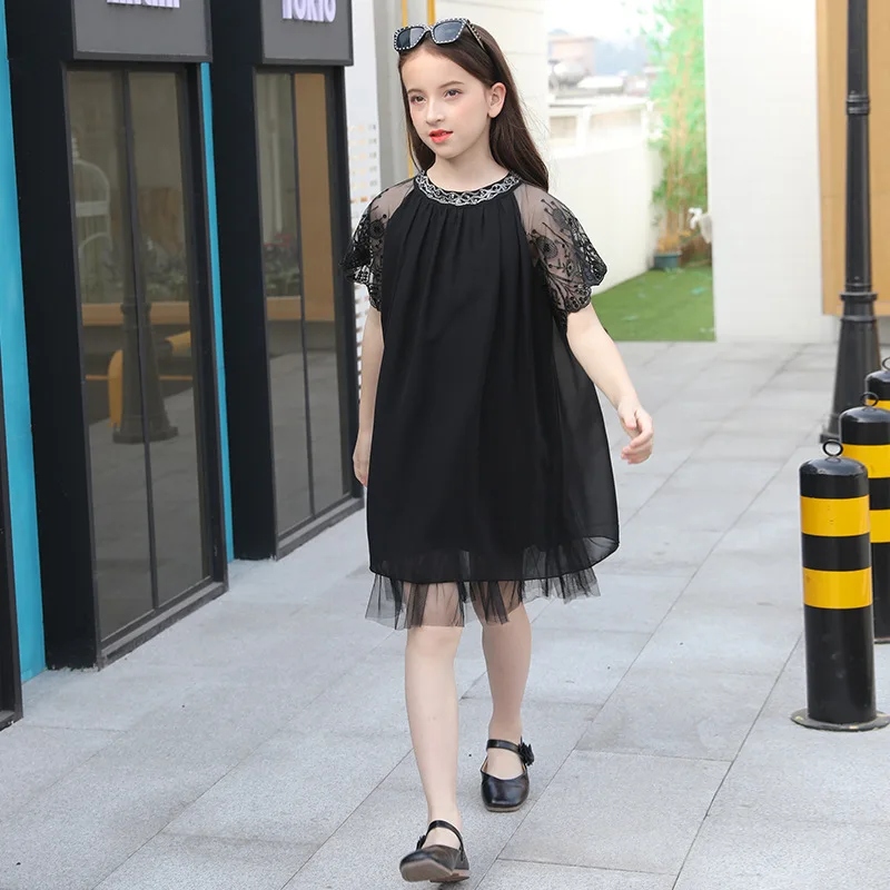 Летние платья для девочек коллекция года, Модное детское черное шифоновое платье Детская одежда для девочек-подростков, праздничная одежда для детей возрастом 5, 8, 10, 12, 14, 16 лет